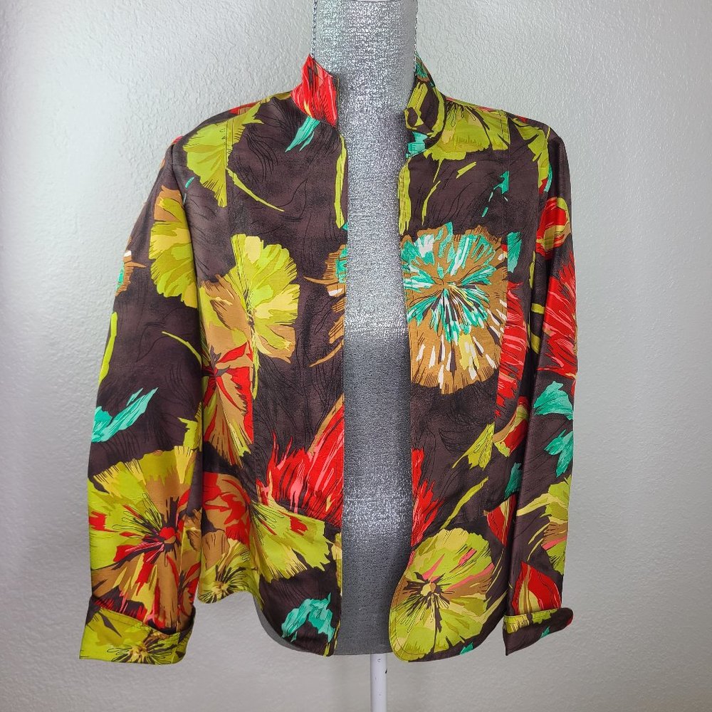 Coldwater Creek Silk Floral Jacket Blazer Medium - Picture 2 of 7